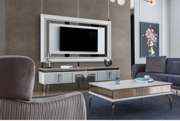 Wall unit Living room Gray Furniture Sideboard TV wall panel panel 2 pieces