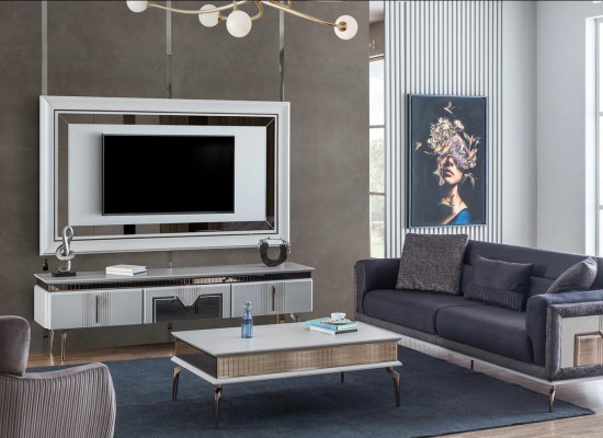 Wall unit Living room Gray Furniture Sideboard TV wall panel panel 2 pieces