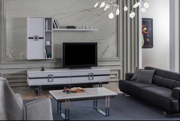 Modern Wall unit Living room Consists of 4 pieces in Ekclusive White living walls