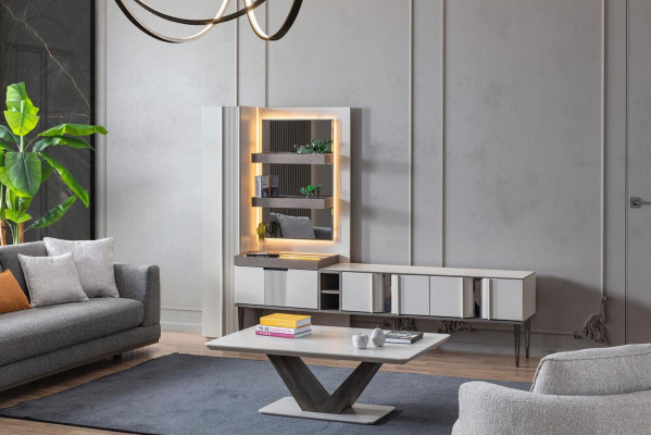 exclusive Wall unit White Color Designer Furniture for Living room LED illuminated