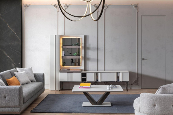 exclusive Wall unit White Color Designer Furniture for Living room LED illuminated