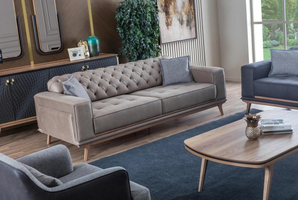 Sofa 4 Seater Design Sofas Upholstery Gray Textile Relax Seat Furniture Modern