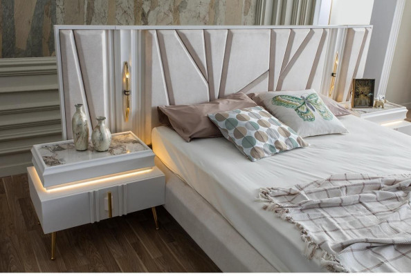Bedroom Set Luxury Complete's Bed +2x Bedside tables 3-piece. Modern set