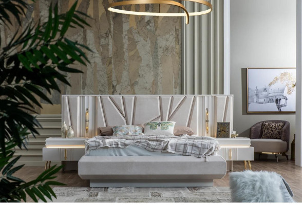 Bedroom Set Luxury Complete's Bed +2x Bedside tables 3-piece. Modern set