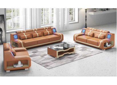 Living room Complete e Leather sofas couch set sofa set brown 3-piece