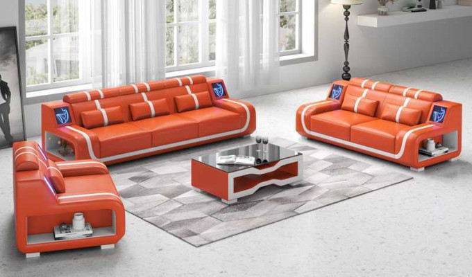 Living room Complete e Leather sofas couch set sofa set brown 3-piece