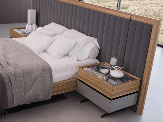Bedroom Set 3pcs Double Bed Modern 2x Bedside tables Wood Design Complete