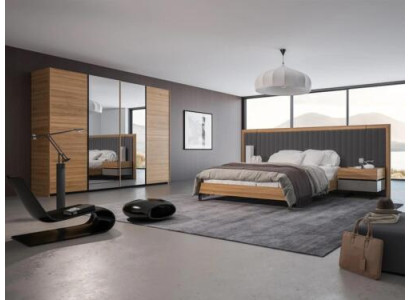Bedroom Set 3pcs Double Bed Modern 2x Bedside tables Wood Design Complete