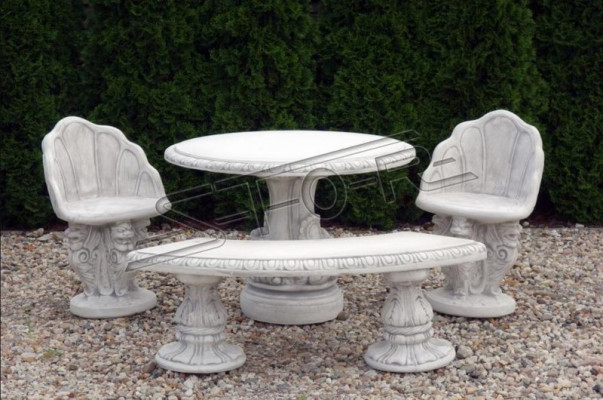 Antique Style Stone Armchair Stool Chair Garden Terrace Elegant Design Throne