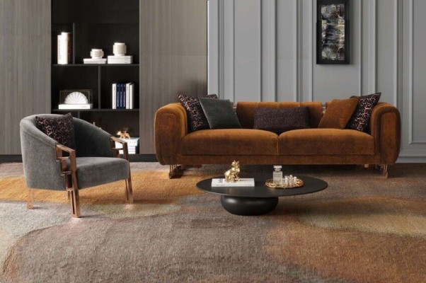 Couch set three-seater armchair brown fabric sofa set complete e sofa