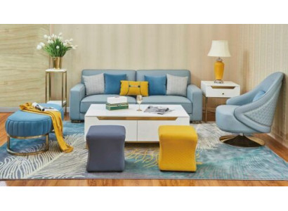 Living room Set Sofa 3 Seater Armchair Stool Upholstery Suite Leather Modern