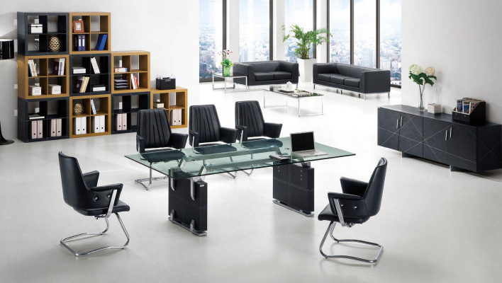 Meeting table Conference table Seminar table Glass Table Tables 5 x armchairs