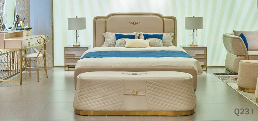 Bed Bedside table Chest of drawers 4 pcs. Bedroom Set Design Modern Luxury