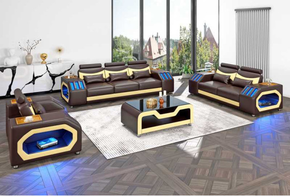 Sofa set Two-seater leather sofas Armchair three-seater 3-piece black set