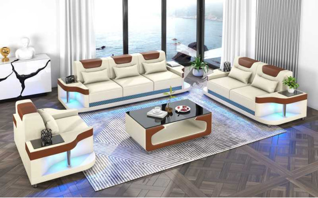 Couch set Sofa set Leather sofas Sofa Complete e 3-piece Black Set
