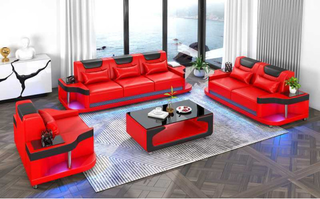 Couch set Sofa set Leather sofas Sofa Complete e 3-piece Black Set