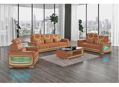Sofa set luxury complete e sofa set brown imitation leather sofa 321
