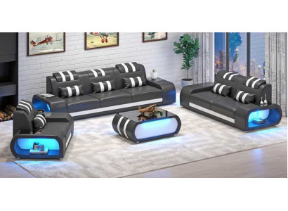 Couch set two-seater leather sofas armchair three-seater 3-piece black set