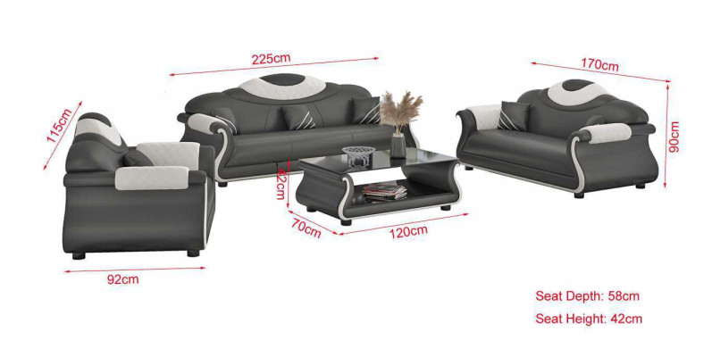 Complete e couch set sofa set 3-piece sofas leather sofas sofa brown