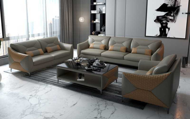 Suite Sofa set Couch Set 321 Seater Leather Sofa Couch Gray