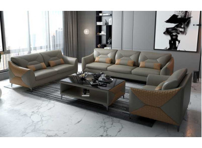 Suite Sofa set Couch Set 321 Seater Leather Sofa Couch Gray