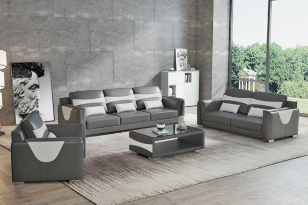 Sofa set luxury complete e couch set gray imitation leather sofa 321
