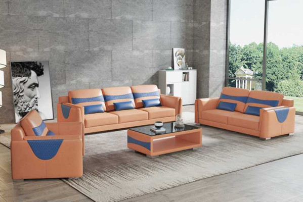 Sofa set luxury complete e couch set gray imitation leather sofa 321