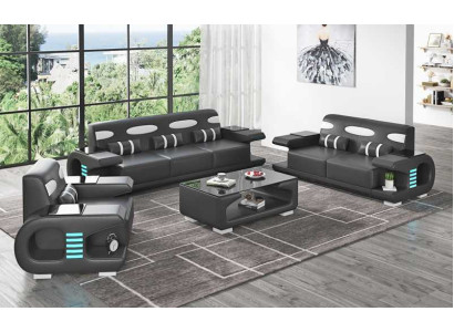 Couch set Sofa set Leather sofas Sofa Complete e 3-piece Black Set