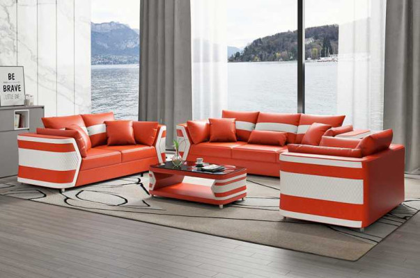 Red sofa set, sofa set, leather sofa, sofa complete and 3-piece sofa set