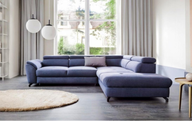 Design Sofa Corner suite Corner sofa L-shape fabric sofa Couch Blue Upholstery