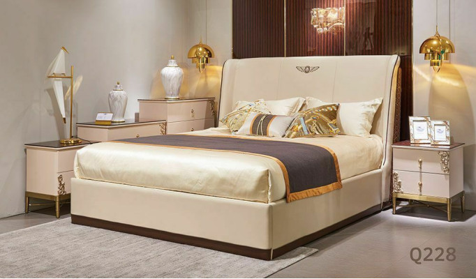 Designer Bed Bedroom Double bed Beds Luxury Leather Hotel Upholstery