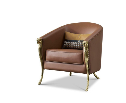 Designer Armchair 1 Seater Brown Leather Textile Luxury Club Lougne Sofa Single Seater