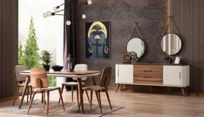 Dining set Dining room Dining corner Dining table Chairs 5-piece Wood Extendable Brown