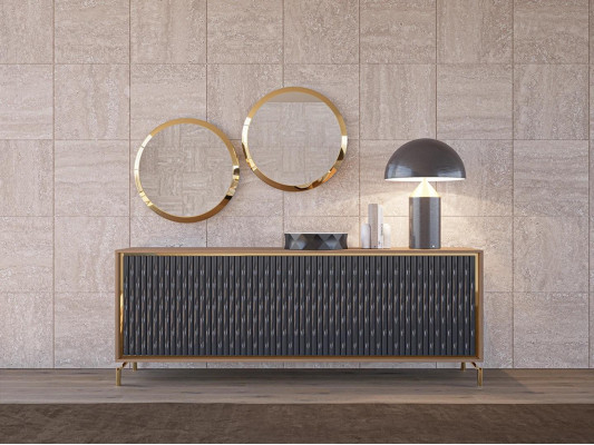 Dining room Modern Dining set Sideboard with 2x Mirror Luxury Wood Furniture