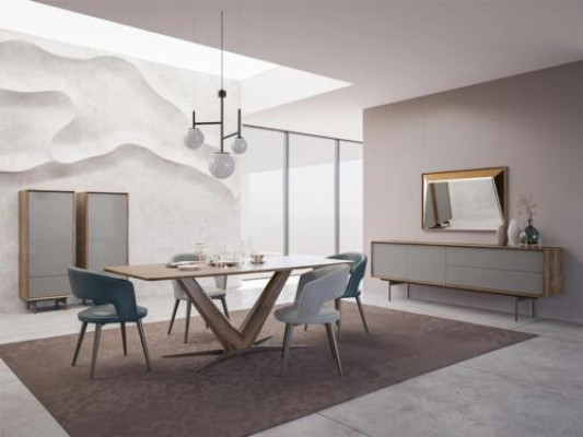 Dining room Set 9 pieces Dining table Complete Chairs 4x Wood Sideboard new wooden cabinet