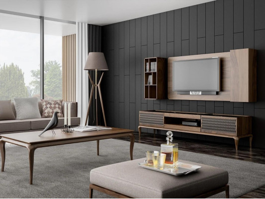 Wooden furniture living room set 4 pieces TV lowboard bookshelves Wall unit TV Frame new