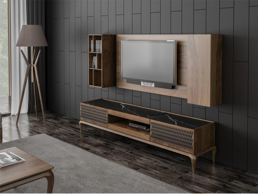 Wooden furniture living room set 4 pieces TV lowboard bookshelves Wall unit TV Frame new