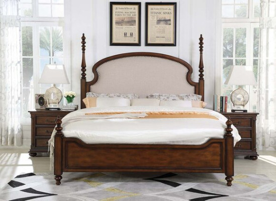 Classic s Bedroom Bed Brown Textile Beds Upholstery Double 180x200cm new