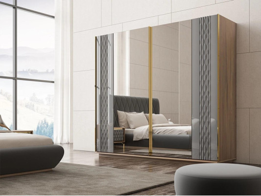 Complete Set Double Bed Luxury 2x Bedside tables Design Wardrobe Wardrobe