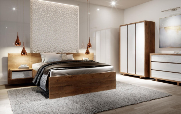 Complete's Bedroom Set Bed Bedside table Wardrobe Chest of drawers Design 5 pcs.