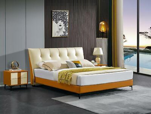 Luxury Leather Bed Double Marriage Upholstery Hotel Complete's Set Bedside tables