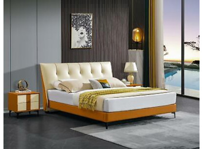 Luxury Leather Bed Double Marriage Upholstery Hotel Complete's Set Bedside tables