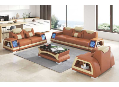 Complete e couch set sofa set leather sofas sofa 3-piece sofas brown