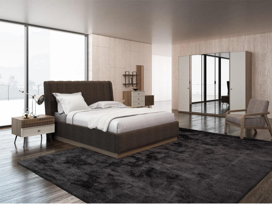 Luxury Bedroom Double Bed 2x Bedside tables Wood Complete 6pcs Modern