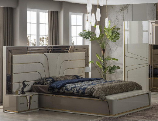 Modern Bedroom Set in Beige with European Accent