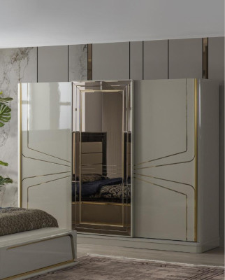 Modern Bedroom Set in Beige with European Accent