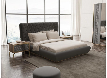 Bedroom 3-piece luxury set double bed design wood 2x bedside tables complete
