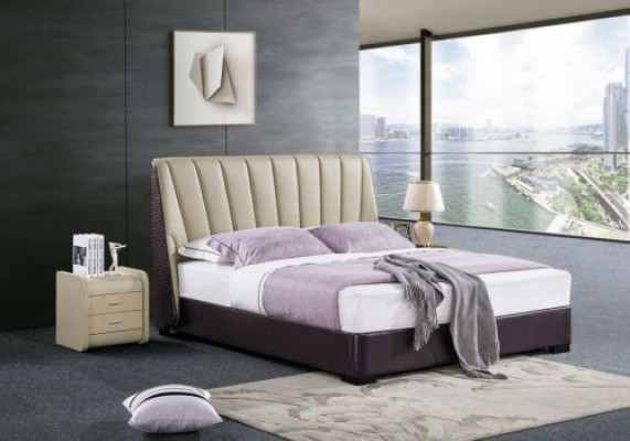 Bedroom Leather Bed Complete's Bed 3 pcs. Suite Hotel Sets Bedside Tables.