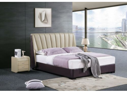 Bedroom Leather Bed Complete's Bed 3 pcs. Suite Hotel Sets Bedside Tables.