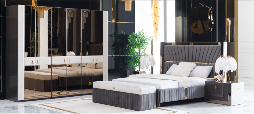 Bedroom Complete Set Bed Bedside table Stool 5-piece Design Wood Furniture Sets new